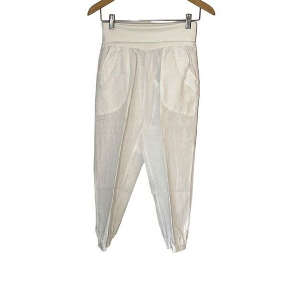 Pure Venice Womens 100% Linen Pants Cropped Tapered Leg Casual White Size Medium - Picture 2 of 9